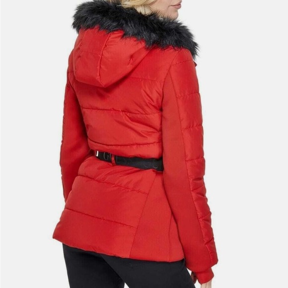 GUESS Women's Vonn Belted Puffer Hooded Jacket - Picture 11 of 12